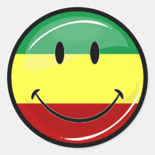Glossy Smilly Rasta Colors Flag Runder Aufkleber