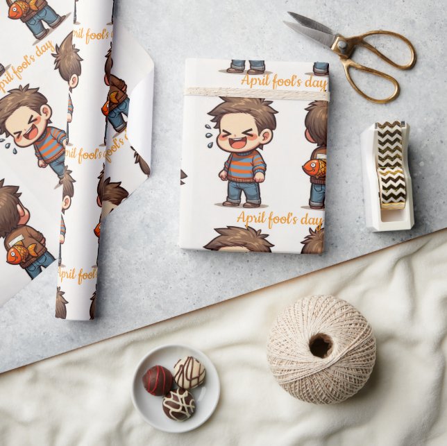 Glossy Wrapping Paper April Fool's Day Fishing Geschenkpapier (Kunsthandwerk)