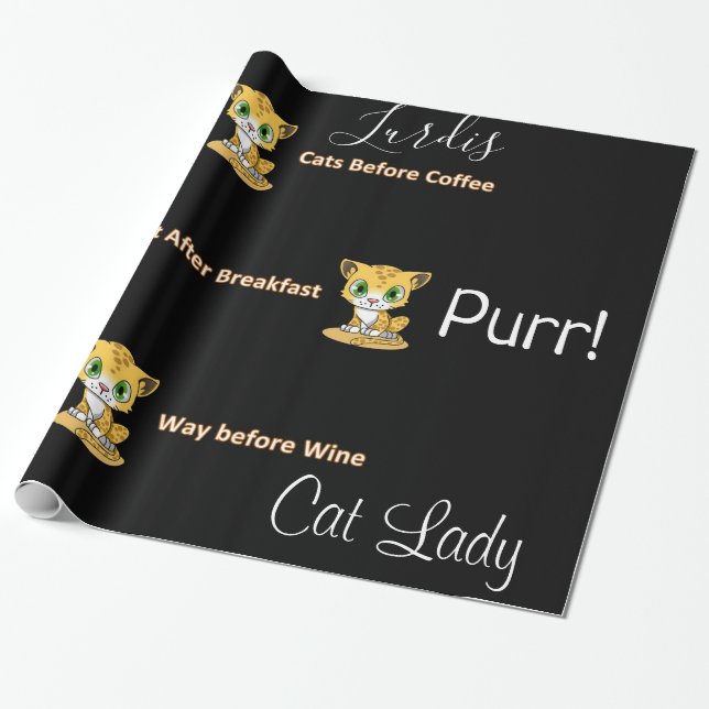Glossy Wrapping Paper, Cat Lady Before Wine Geschenkpapier (Ungerollt)