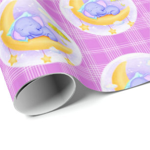 Glossy Wrapping Paper Elephant Lila Kariert Geschenkpapier