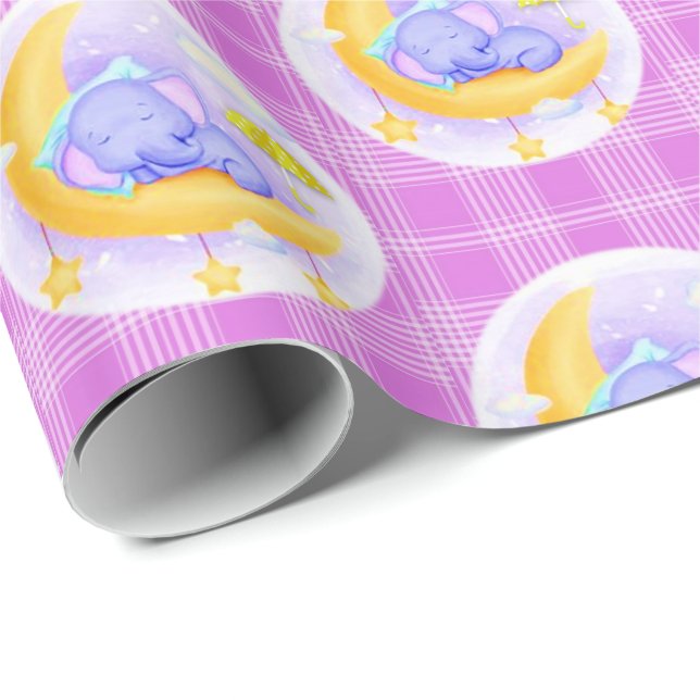 Glossy Wrapping Paper Elephant Lila Kariert Geschenkpapier (Rolleneckpunkt)