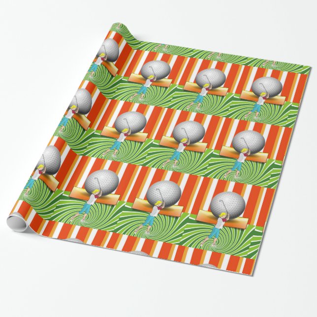 Glossy Wrapping Paper, Golf Golfer Strip Geschenkpapier (Ungerollt)