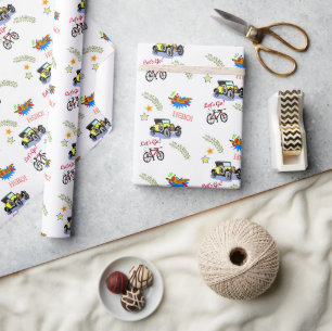 Glossy Wrapping Paper Hero Bicycle Car Flugzeug Geschenkpapier
