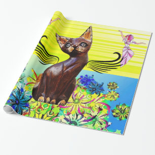 Glossy Wrapping Paper, Kitten Cat Floral Fairy Geschenkpapier