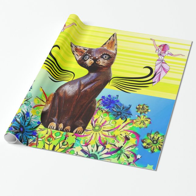 Glossy Wrapping Paper, Kitten Cat Floral Fairy Geschenkpapier (Ungerollt)