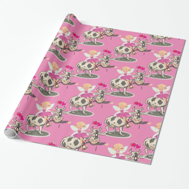 Glossy Wrapping Paper, Kuh Fairy Pink Hearts Geschenkpapier (Ungerollt)
