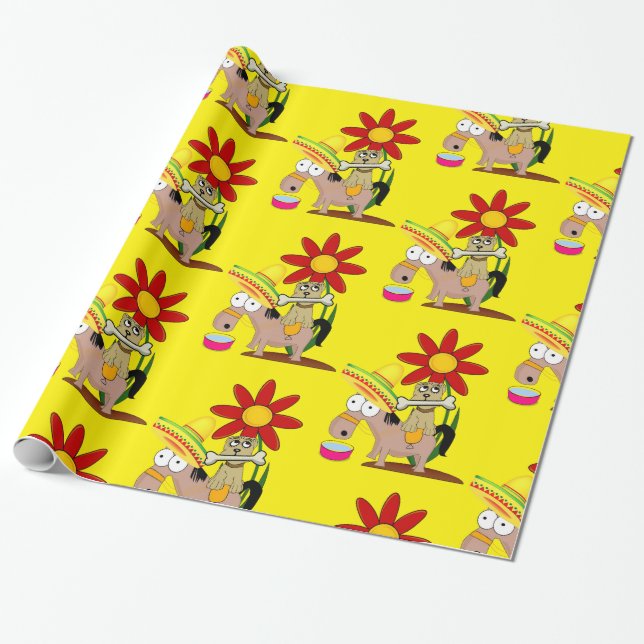 Glossy Wrapping Paper, Mexican Man Donkey Sombrero Geschenkpapier (Ungerollt)
