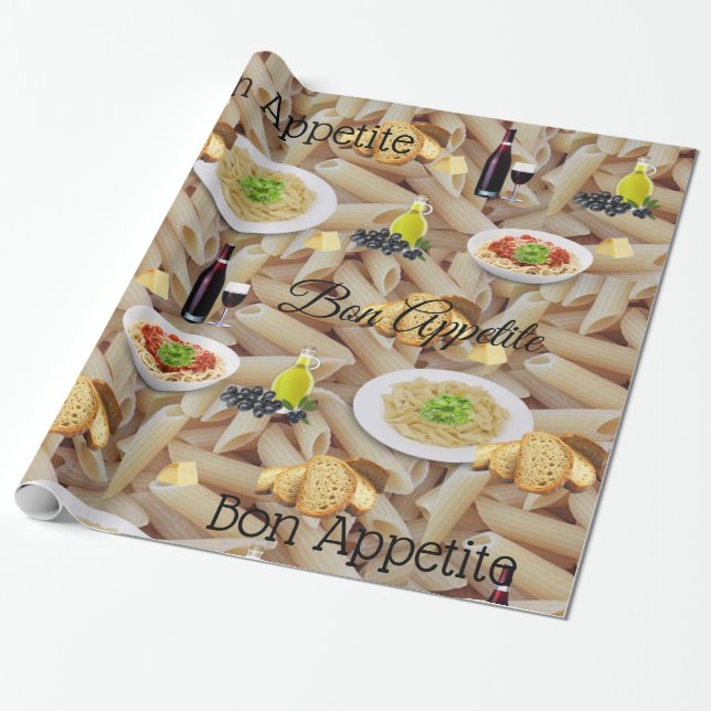 Glossy Wrapping Paper, Pasta Red Wine Brot Oliven Geschenkpapier (Ungerollt)