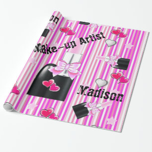 Glossy Wrapping Paper, Pink Lipstick Pink Strip Geschenkpapier