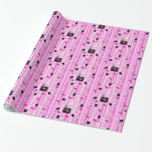 Glossy Wrapping Paper, Pink Lipstick Pink Strip Geschenkpapier