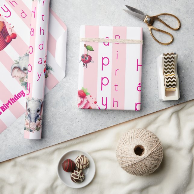 Glossy Wrapping Paper Pink & White Stripe Birthday Geschenkpapier (Kunsthandwerk)