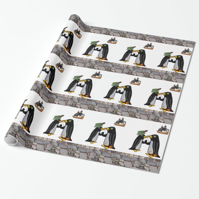 Glossy Wrapping Paper, Pirate Pinguin Ship Boat Geschenkpapier (Ungerollt)