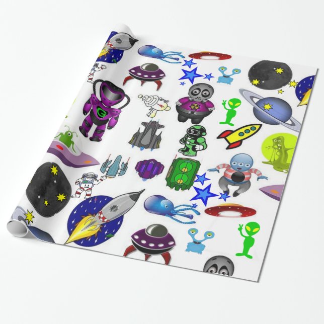 Glossy Wrapping Paper, Raumschiffen-Außerirdischen Geschenkpapier (Ungerollt)