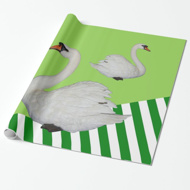 Glossy Wrapping Paper, Swan Green Strip Geschenkpapier (Ungerollt)