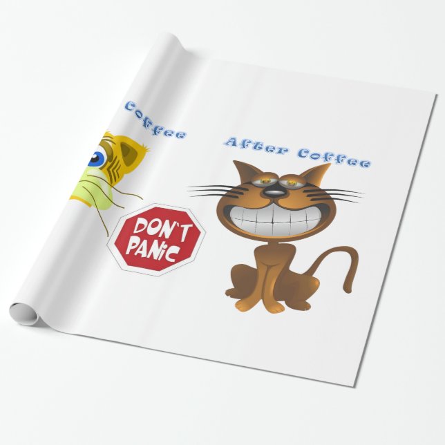 Glossy Wrapping Paper vor dem Kaffee Cat Geschenkpapier (Ungerollt)