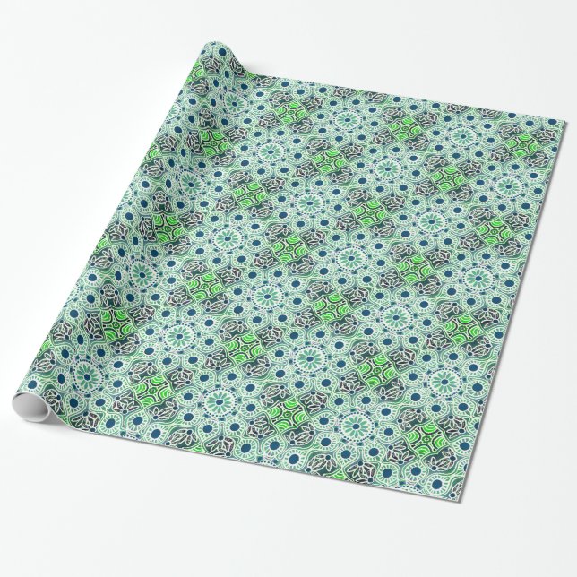 Glossy Wrapping Papier grün geometrisch Geschenkpapier (Ungerollt)