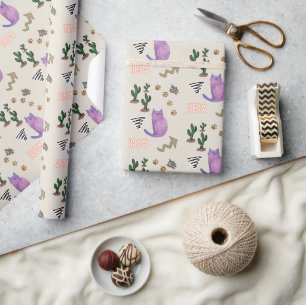Glossy Wrapping Papier Katzenfisch Kaktus Meow Paw Geschenkpapier