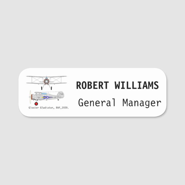 Gloster Gladiator : étiquette de nom classique (Devant)