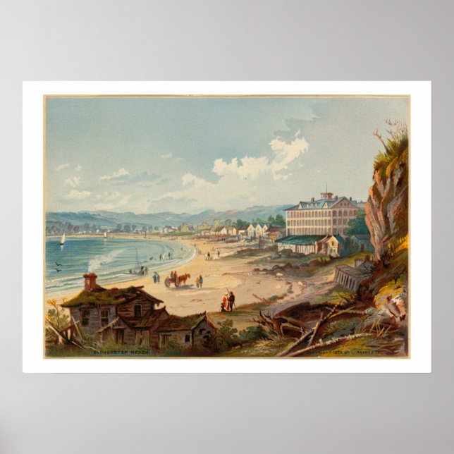 Gloucester Beach, Massachusetts Vintager Stil Poster (Vorne)