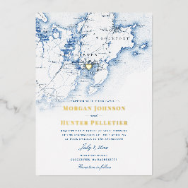 Gloucester Cape Ann Wedding Elegant Navy und Gold Folieneinladung