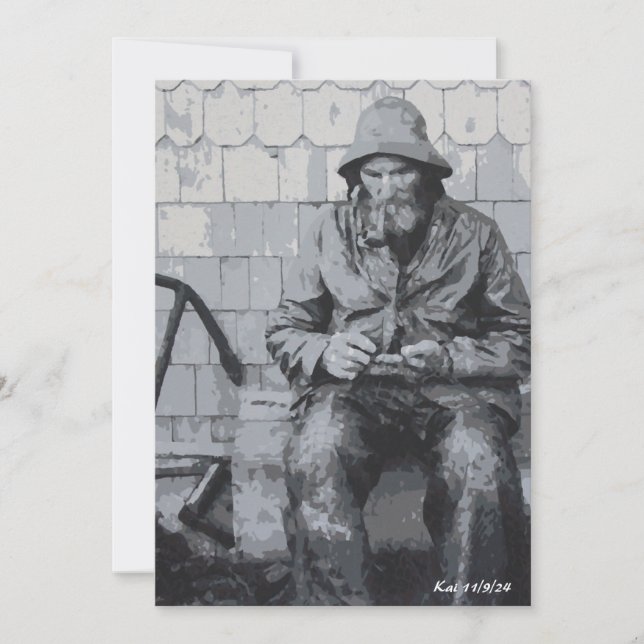 Gloucester Fisherman, der seine Nets-Flachkarten w Einladung (Vorderseite)