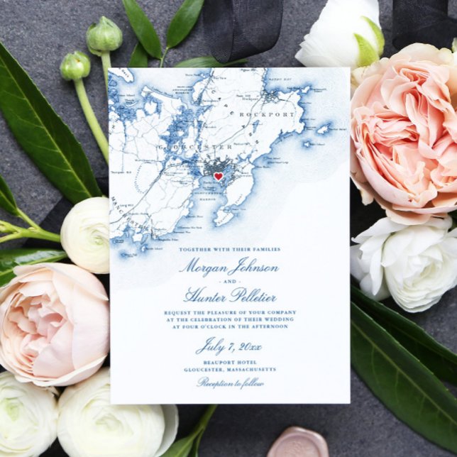 Gloucester MA Elegant Cape Ann Wedding Einladung (These navy blue Gloucester, MA wedding invitations are perfect for your elegant destination wedding)