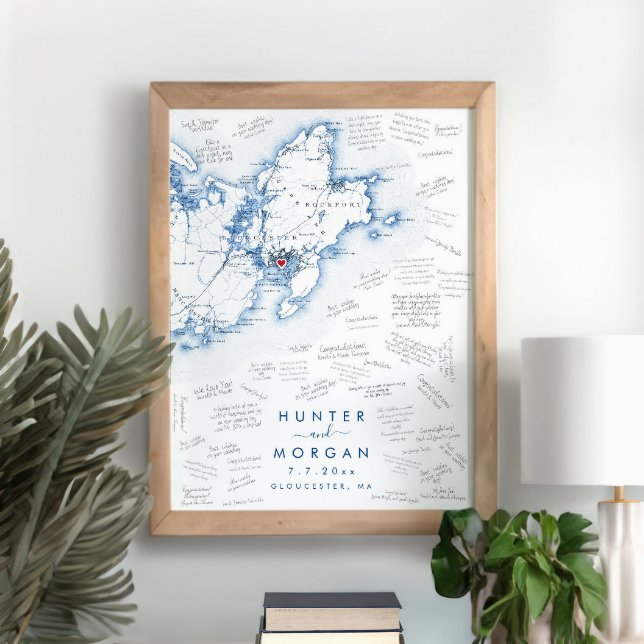 Gloucester MA Mariage Moderne Poster du livre d'or (This Gloucester MA guest book poster is perfect for your Cape Ann destination wedding)