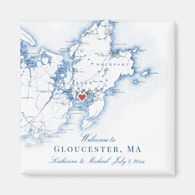 Gloucester Massachusetts Map-Gastgeschenk Hochzeit Magnet (Vorne)