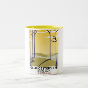 Gloucestershire, England Zug Reiseplakat. Zweifarbige Tasse