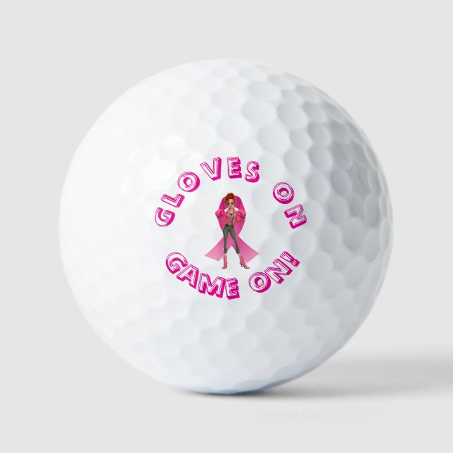 Gloves On, Game On! Brustkrebs-Bewusstsein Golfball (Vorderseite)