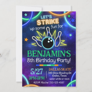 Glow Bowling Einladung, Glow Bowling Birthday Inv Einladung