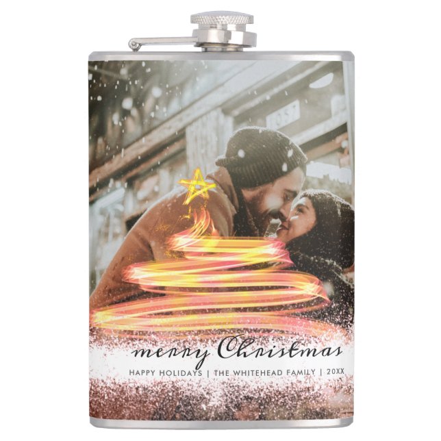 Glow Christmas Tree Star Foto Glitzer Flachmann (Vorderseite)