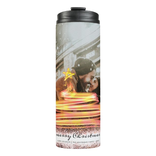 Glow Christmas Tree Star Foto Glitzer Thermosbecher (Vorderseite)