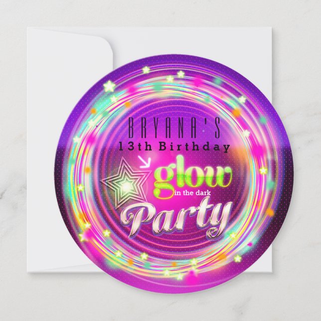 Glow Circles & Stars Einladungen zur Geburtstagspa (Vorderseite)