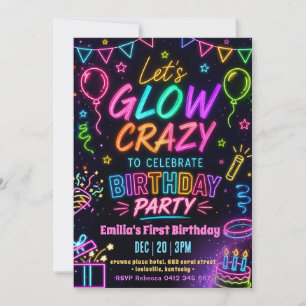 Glow Crazy Girl Geburtstag Einladung