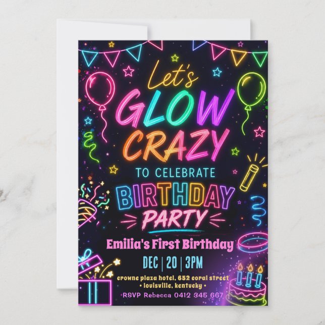 Glow Crazy Girl Geburtstag Einladung (Vorderseite)