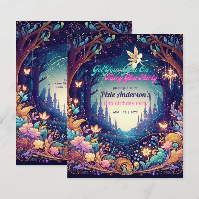 Glow Fairy Party Thema Fairytale Verzauberter Wald (Vorne/Hinten)
