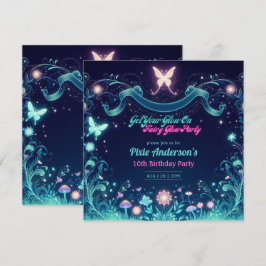 Glow Fairy Party Thema Fairytale Verzauberter Wald Einladung