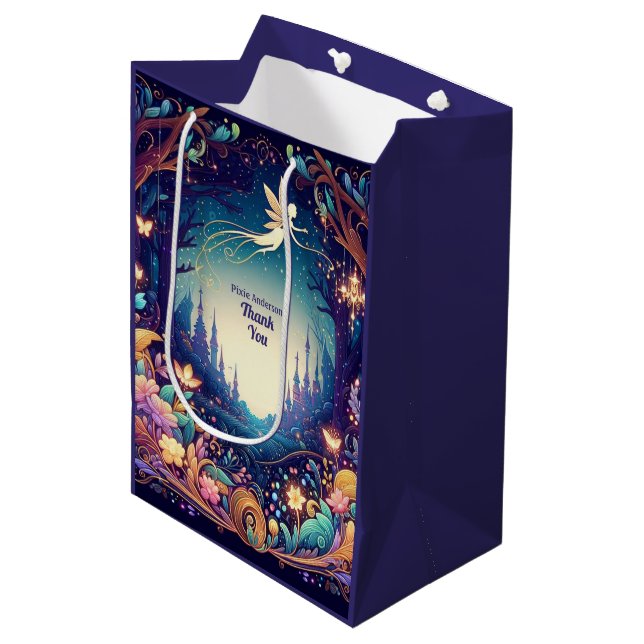 Glow Fairy Party Theme - Fairytale After Dark Mittlere Geschenktüte (Vorderseite Schrägansicht)