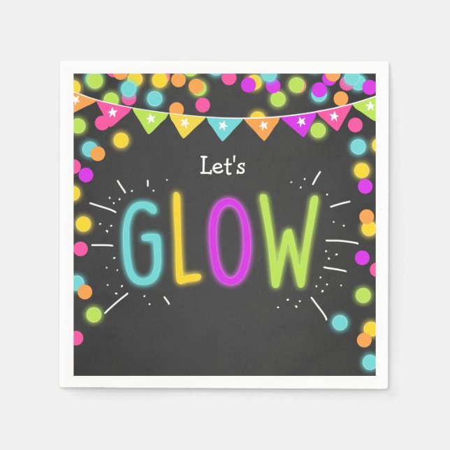 Glow Geburtstagspapier Napkins Neo Disco Party Las Serviette (Vorderseite)