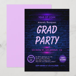Glow in der Dark Neon Disco Graduation Party Einladung