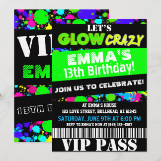 Glow in der Dunklen Neon Party VIP Pass Geburtstag Einladung