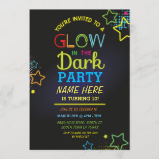Glow in dunklen Geburtstagen laden Neon Kids Party Einladung