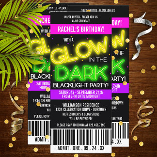 Glow in the Dark Birthday Party Einladung