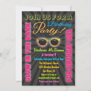 Glow in the Dark Girl Birthday Party Einladungen