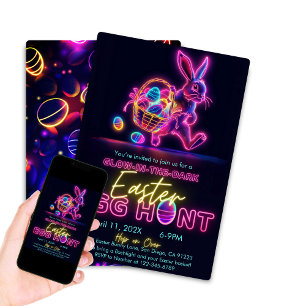 Glow-in-the-Dark-Ostersuche Neon-Party  Einladung