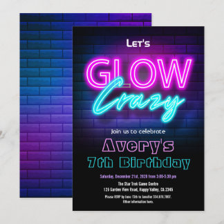 Glow In The Dark Pink Birthday Party Invitation Einladung