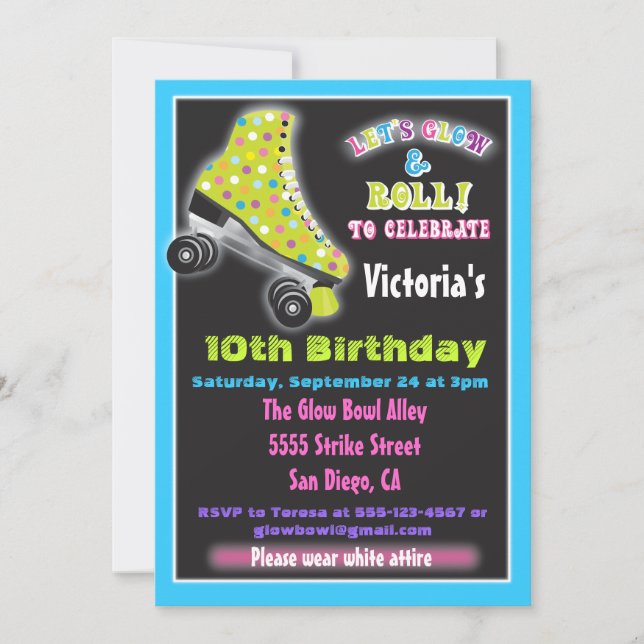 Glow in the dark roller Patinage invitations (Devant)