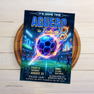 Glow Neon Fußball - Futuristische Fußball Geburtst Einladung