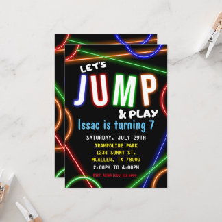 Glow Neon Let's Jump Birthday Party Invitation Einladung